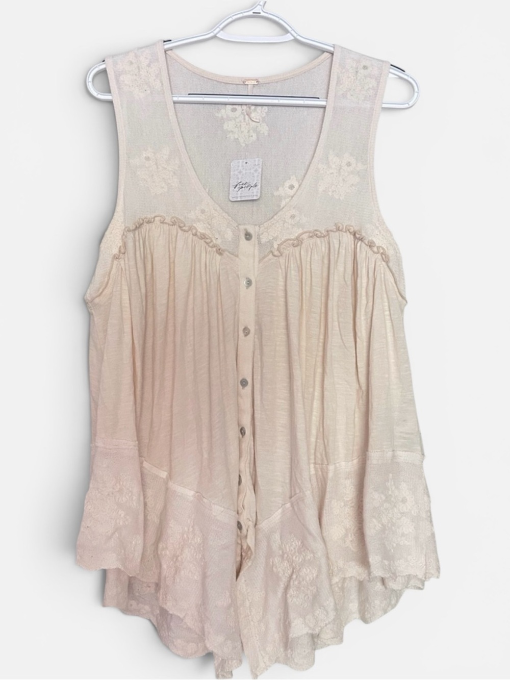 Free People Made For This Tunic S Ivory NWT Oversized Floral Embroidered Tank